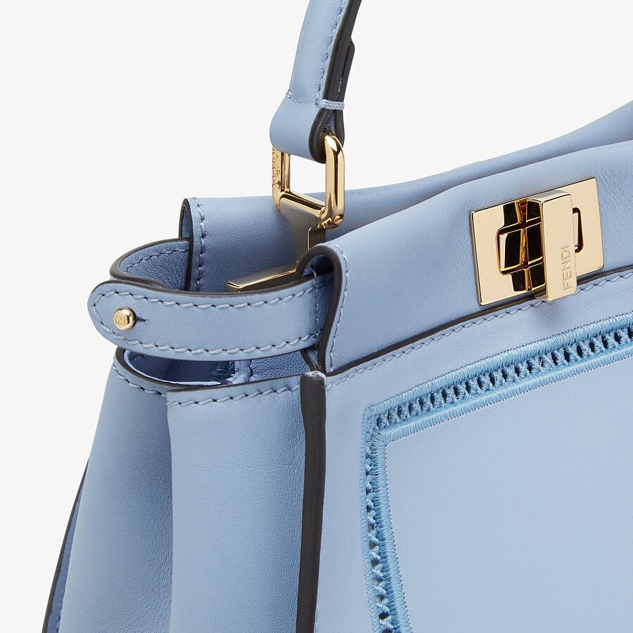 Fendi Peekaboo Mini Light Blue Leather Bag With Embroidery