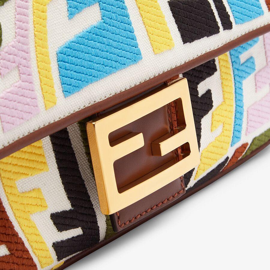 Fendi Baguette Medium Multicolor Embroidered Canvas Bag