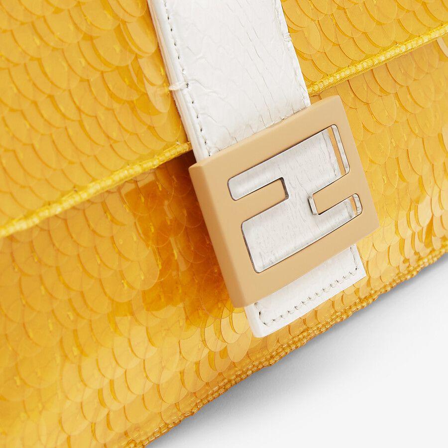 Fendi Baguette 1997 Yellow Satin Bag With Sequins
