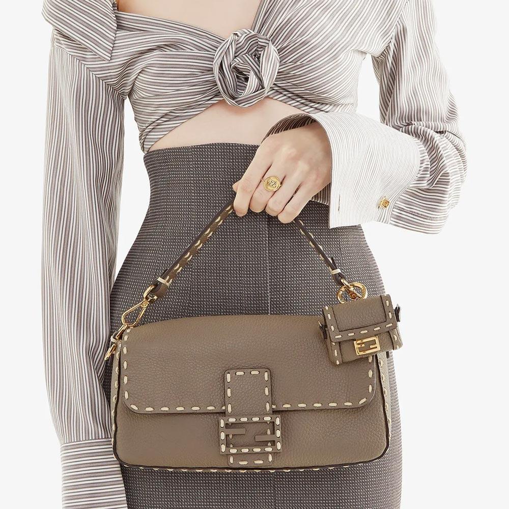 Fendi Baguette Gray Full Grain Leather Bag