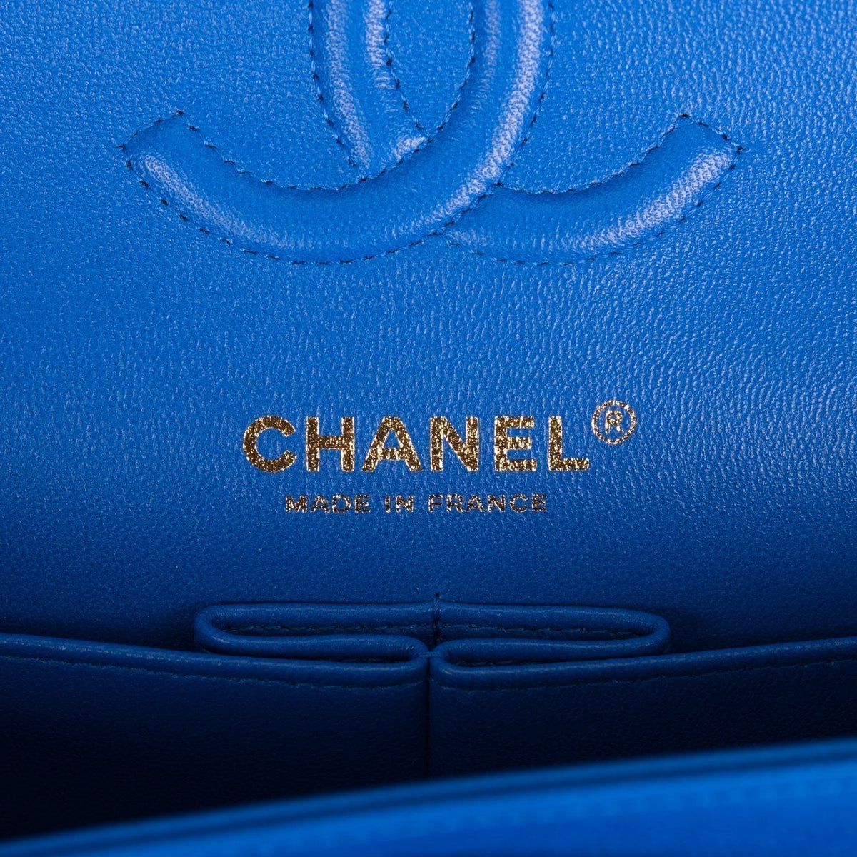 Chanel Small Classic Double Flap Blue Chevron Caviar Gold Hardware