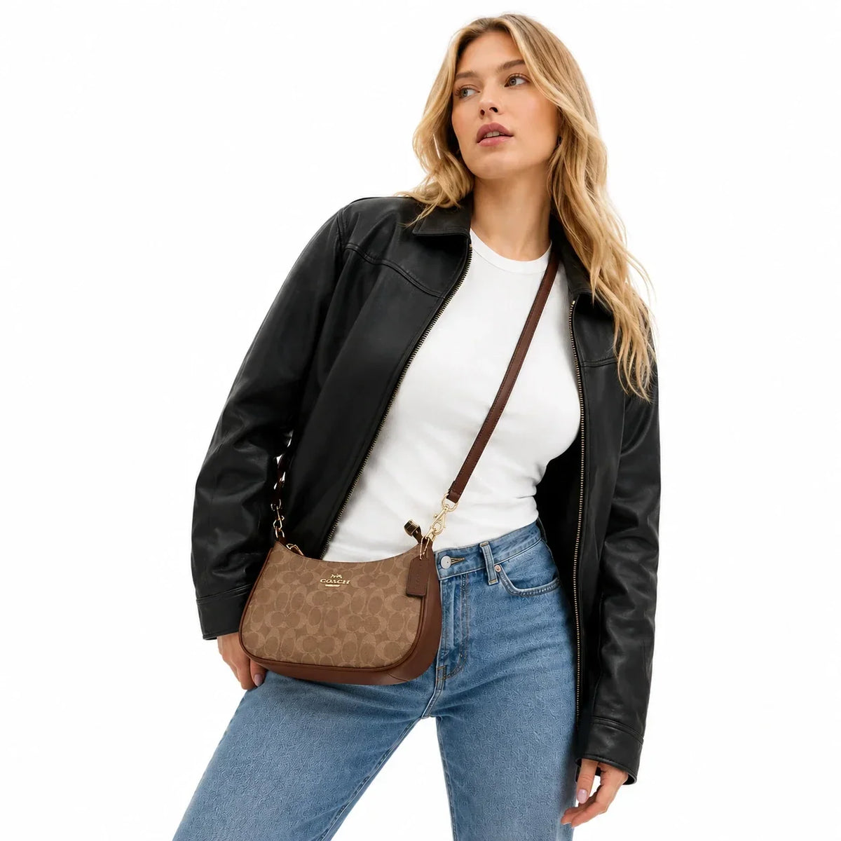 Coach Teri Shoulder Bag In Signature Canvas - Gold/Brown