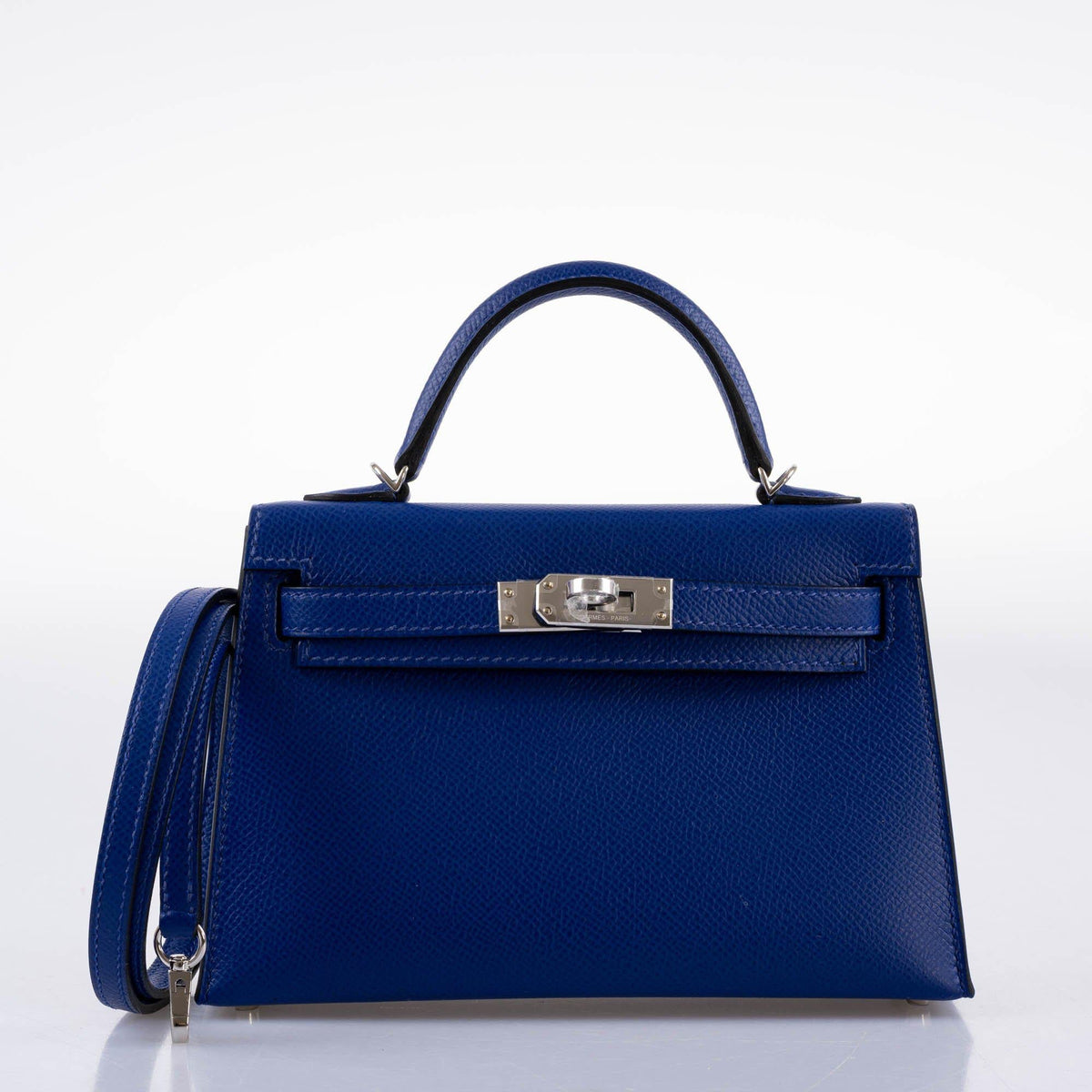 Hermes Kelly Mini 20 Sellier, Blue Electric, Epsom Palladium