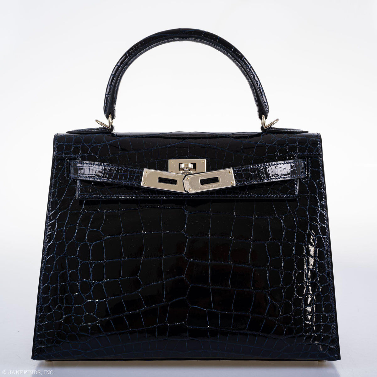 Hermes Kelly 28 Sellier Verso, Blue Marine Crocodile, Palladium