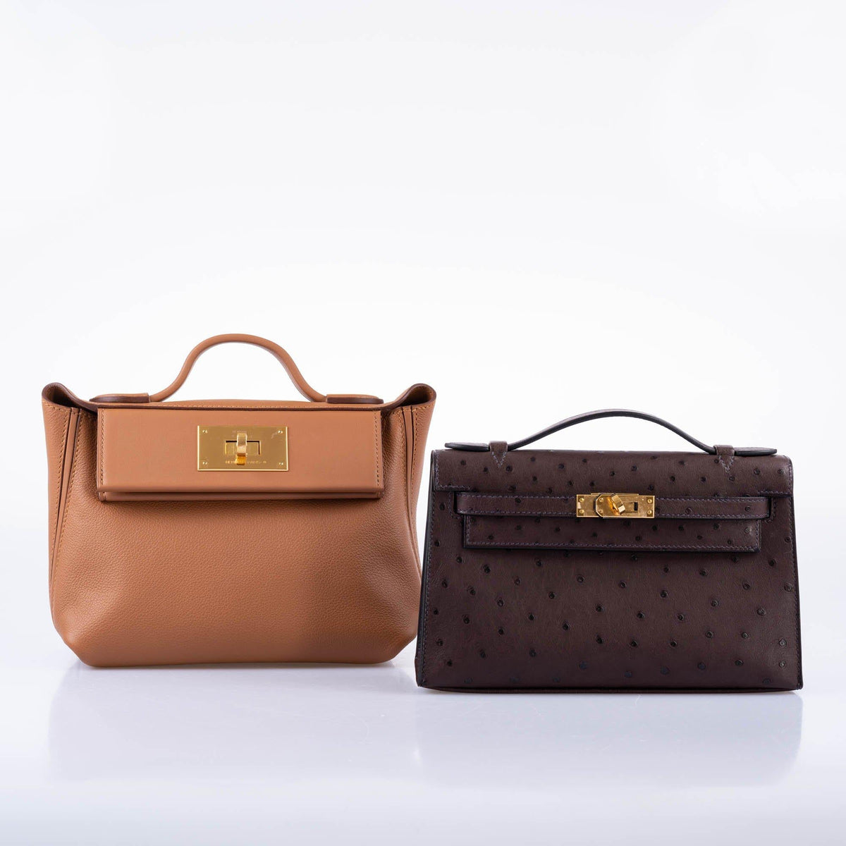 Hermes Kelly Pochette, Rouge Sellier Ostrich, Gold Hardware