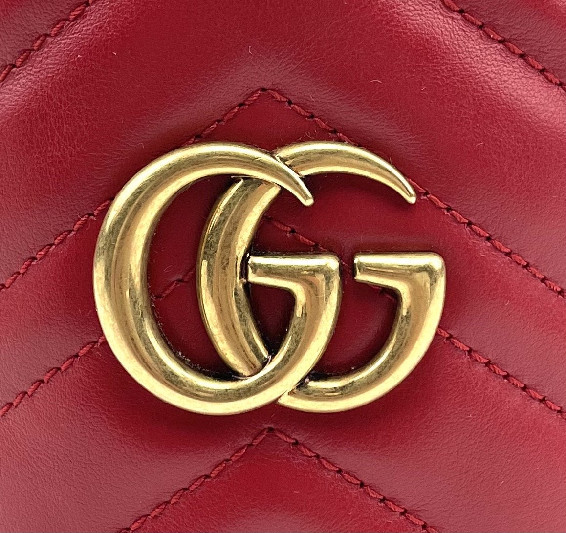 Red Gucci Bucket Bag, Matelasse Mini GG Marmont 2.0