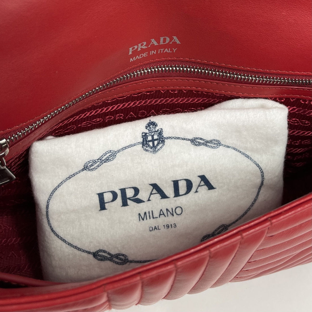 Prada Diagramme Shoulder Bag, Medium Red Leather