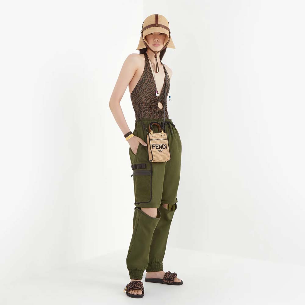 Fendi Mini Sunshine Shopper Braided Straw Bag