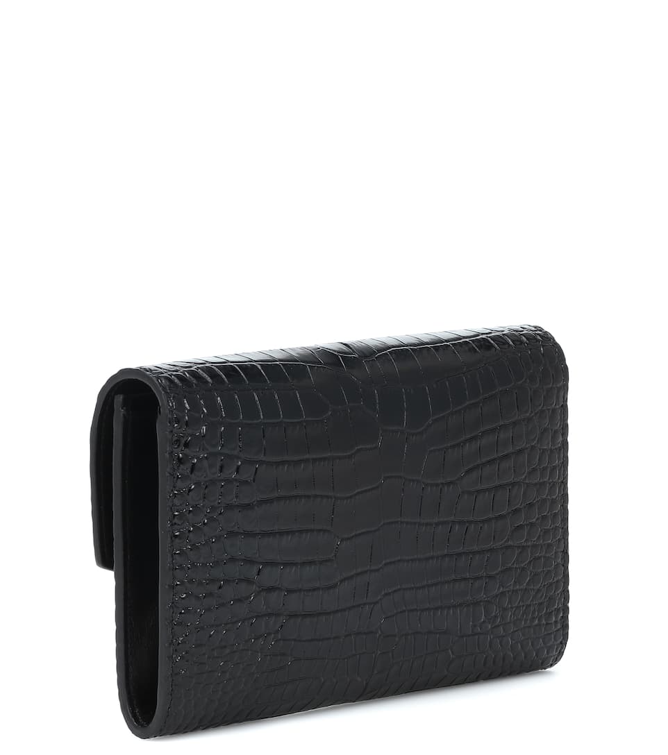 YSL Uptown Bag, Small Black Leather Shoulder, Silver-Tone