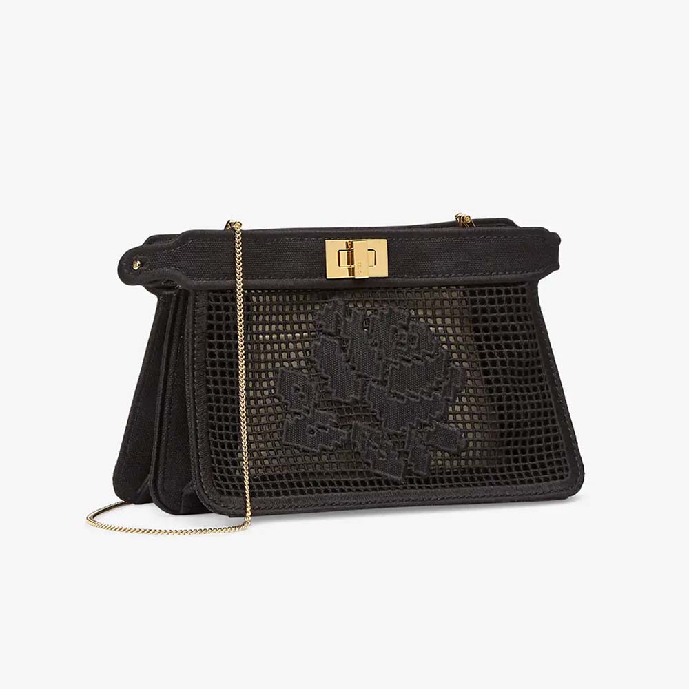 Fendi Peekaboo ISeeU Pochette Black Canvas Bag With Embroidery