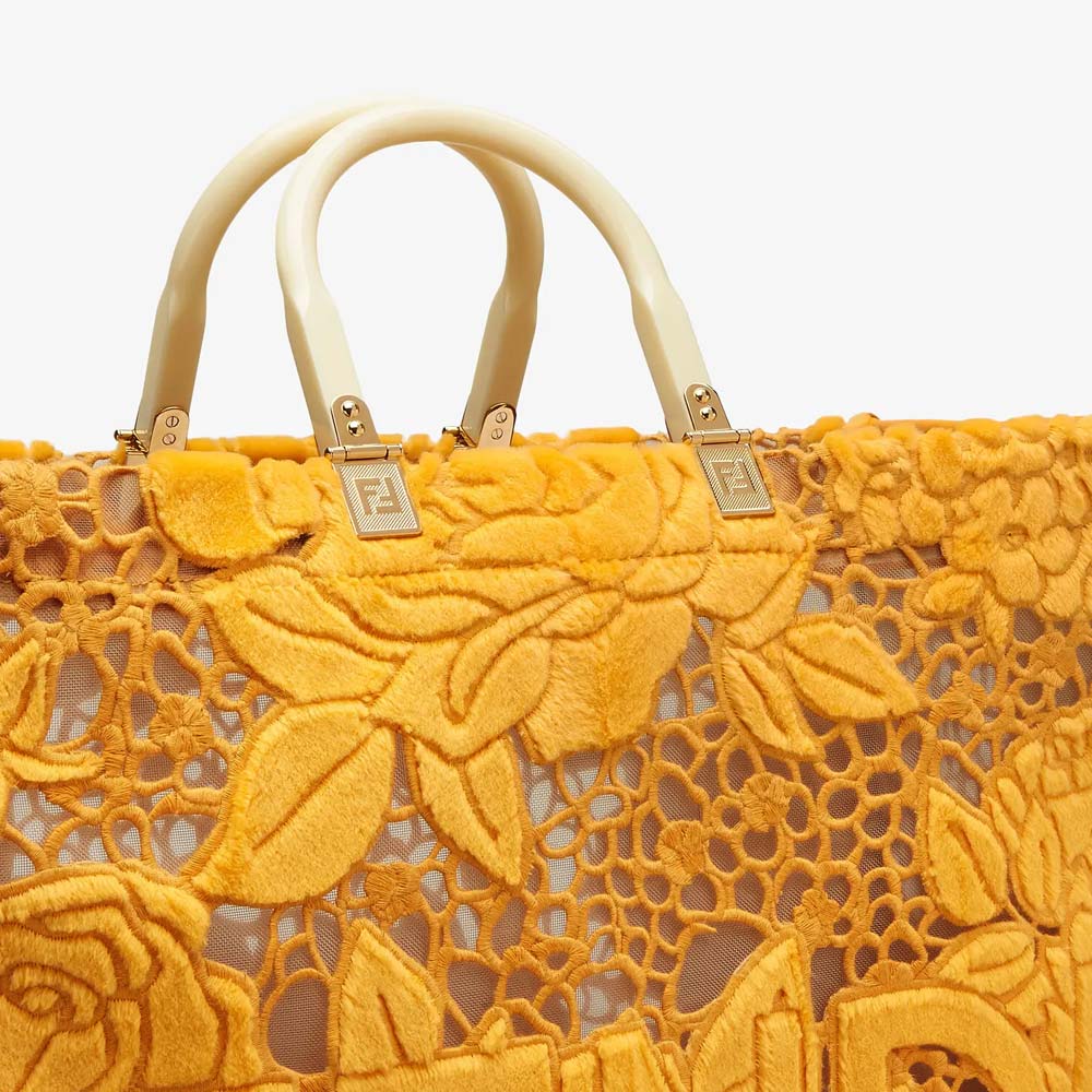 Fendi Sunshine Shopper Orange Embroidered Mink Shopper