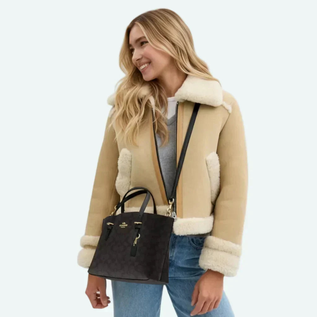 Coach The Mollie Tote Bag 25 In Signature Canvas - Walnut/Black