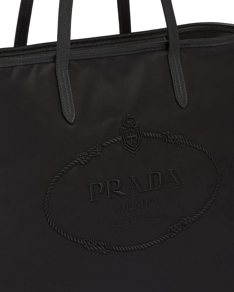 Prada Nylon Tote Bag, Saffiano Leather, Embroidered Logo