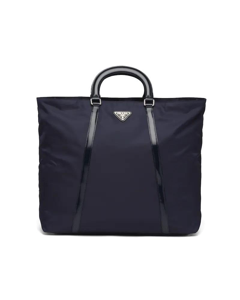 Prada Nylon Tote Bag, Large Leather Saffiano Accents