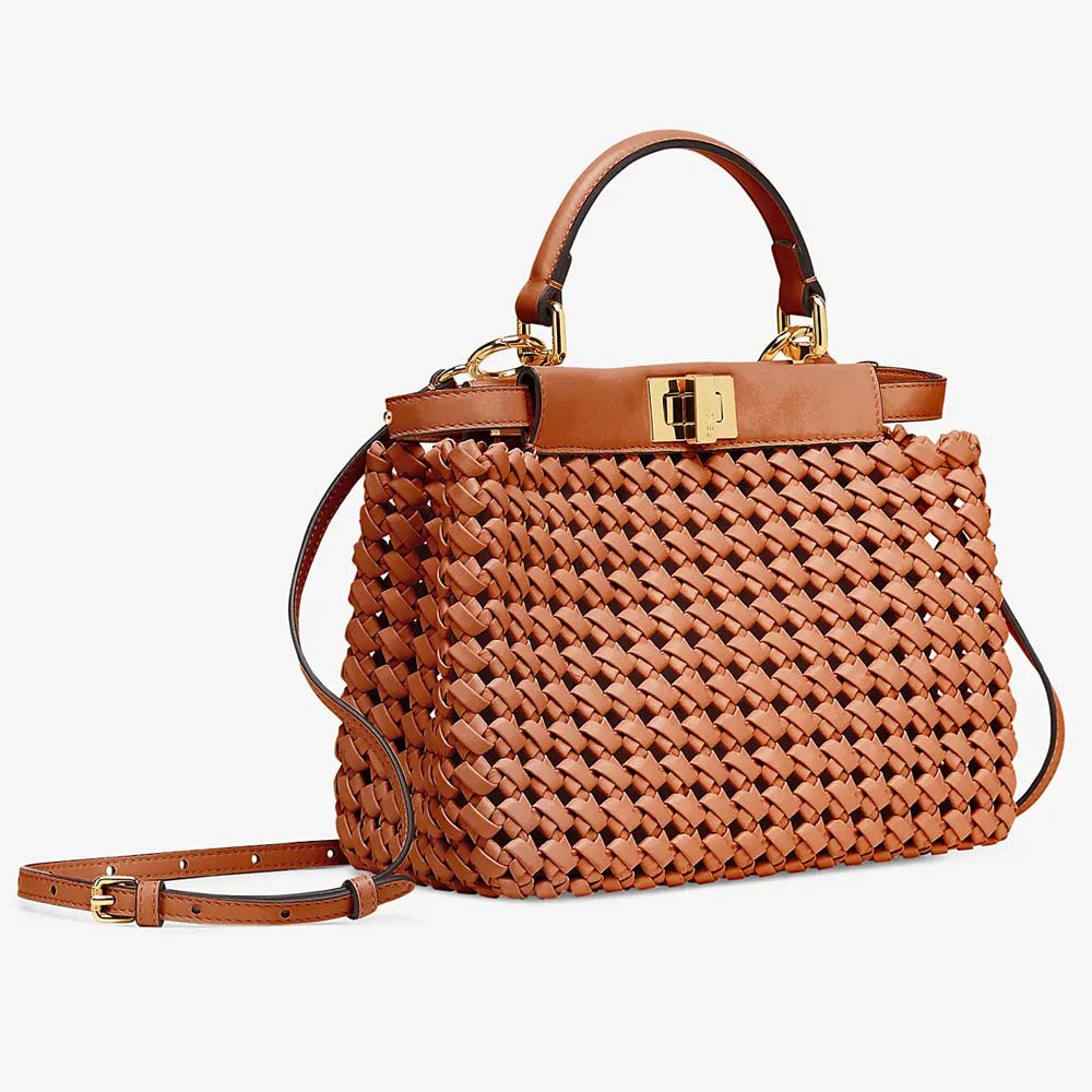Fendi Peekaboo Mini Brown Leather Interlace Bag