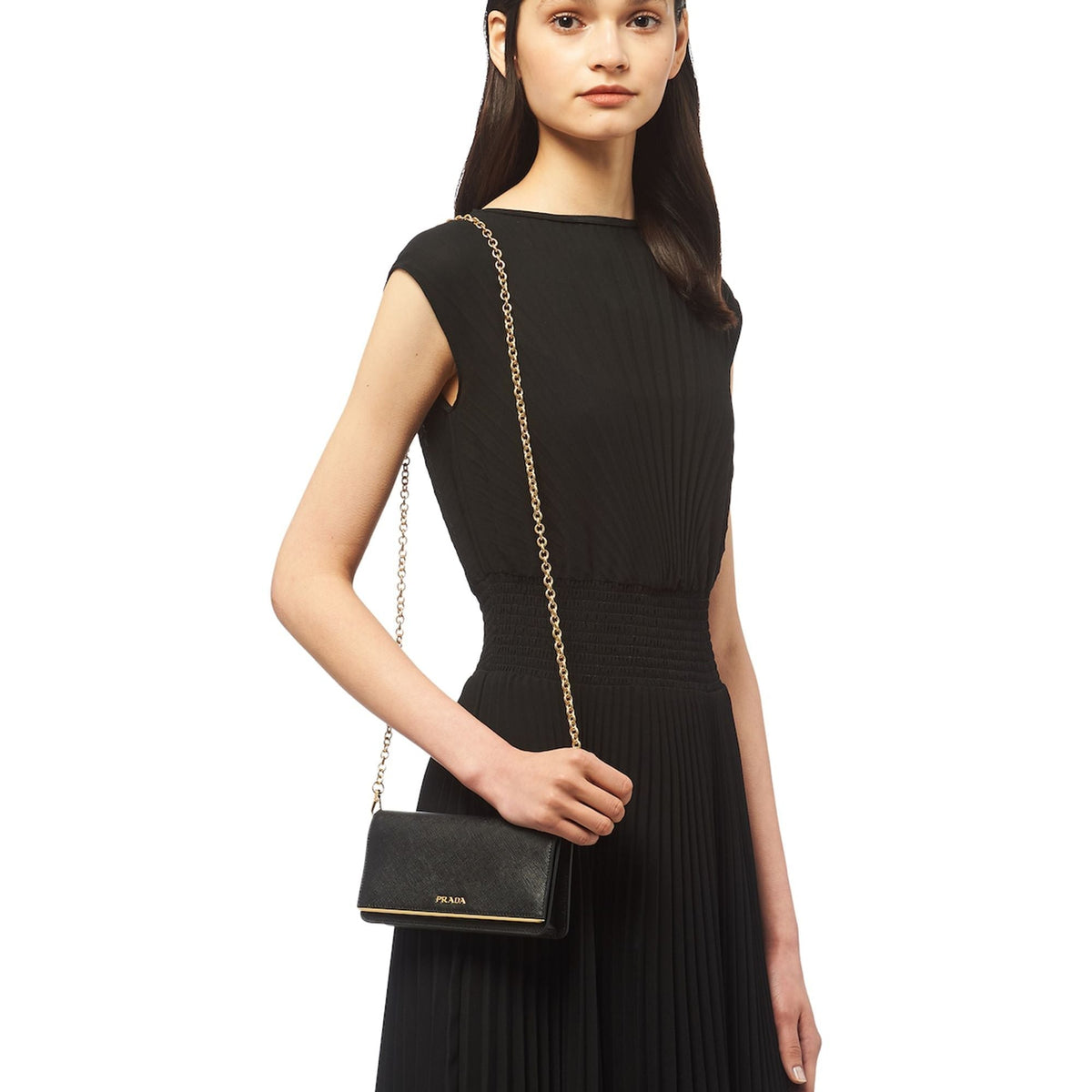 Black Mini Clutch Bag, Prada Saffiano Leather Continental