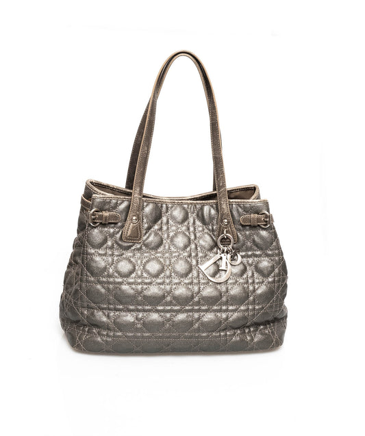 Dior Cannage Tote, Grey Canvas Top Handle, 33cm