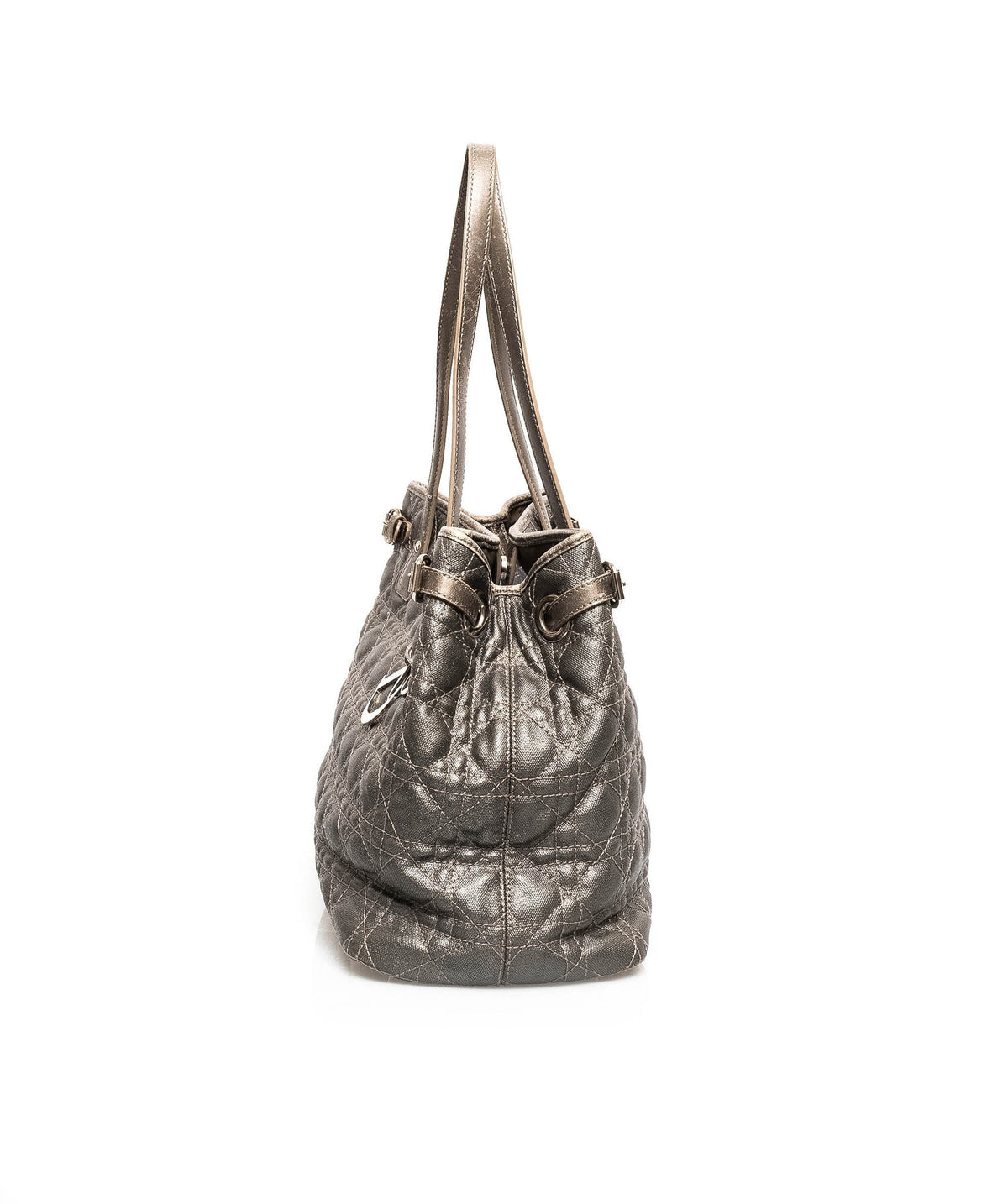 Dior Cannage Tote, Grey Canvas Top Handle, 33cm