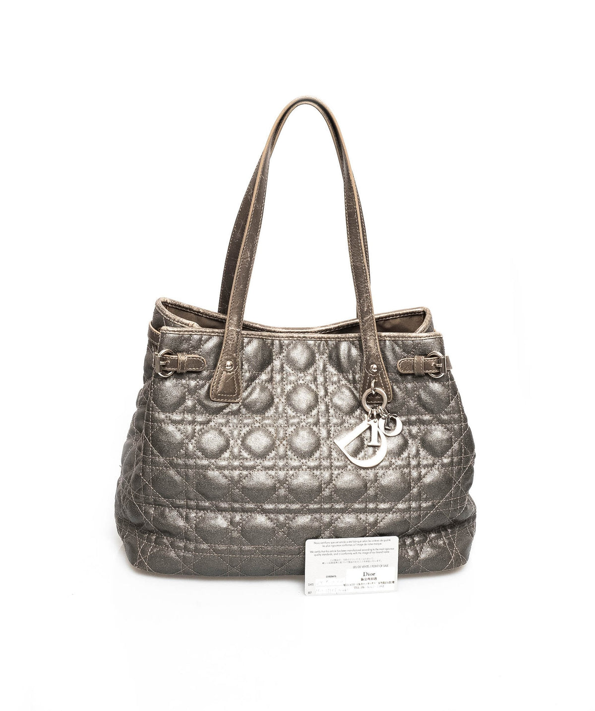 Dior Cannage Tote, Grey Canvas Top Handle, 33cm