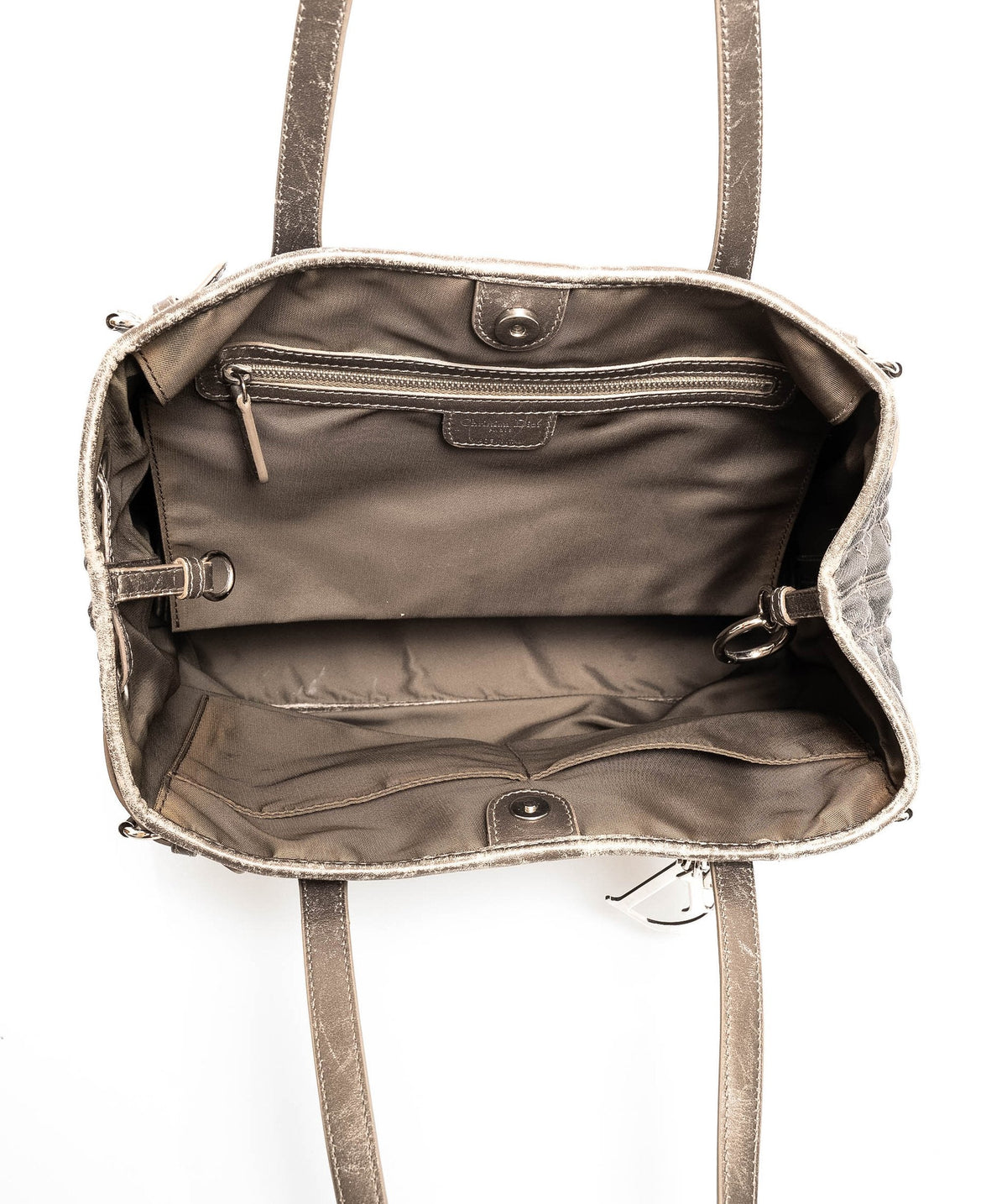 Dior Cannage Tote, Grey Canvas Top Handle, 33cm