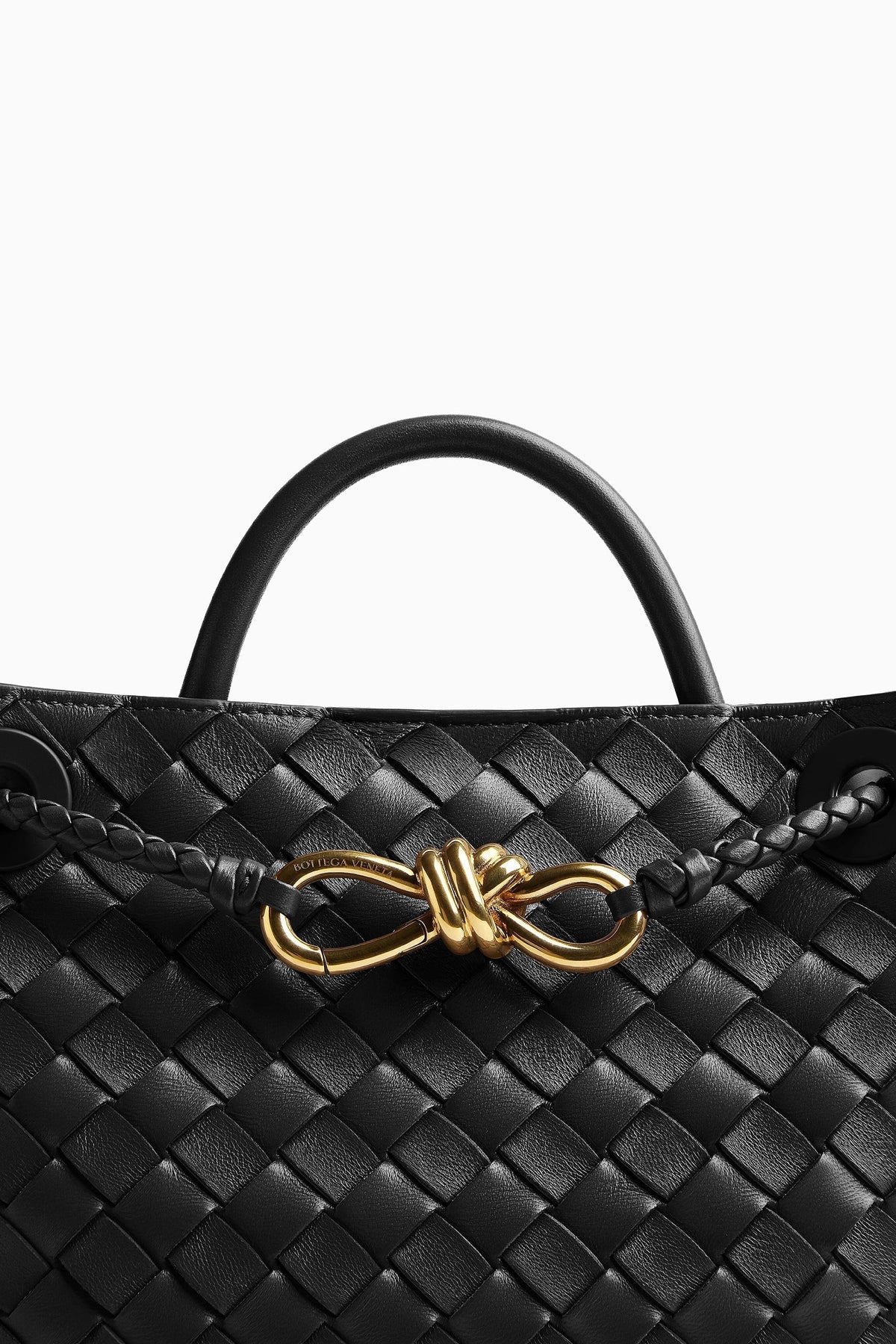 Bottega Veneta Small Andiamo Intrecciato Leather Top-Handle Black Bag