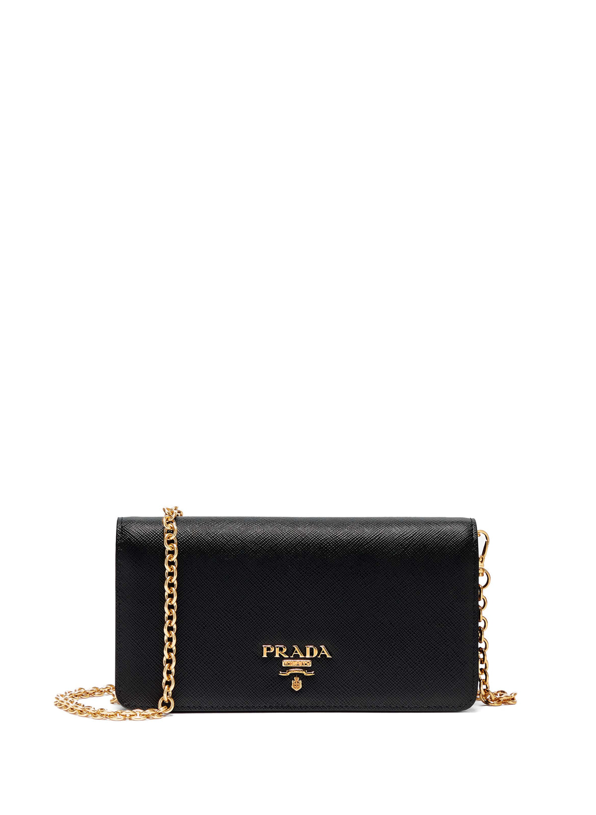 Prada Saffiano Mini Bag, Black Leather Clutch, 18.5cm