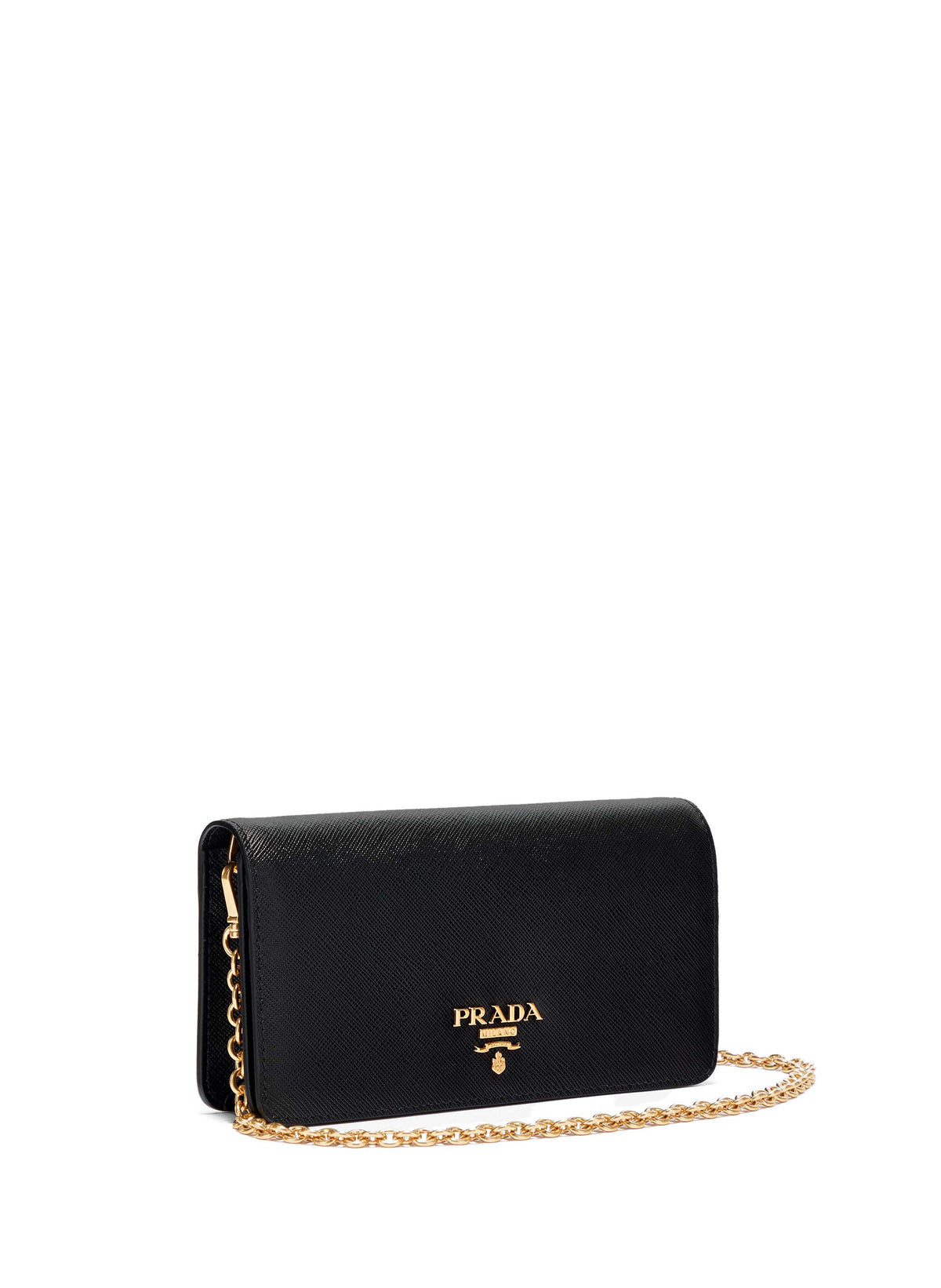 Prada Saffiano Mini Bag, Black Leather Clutch, 18.5cm