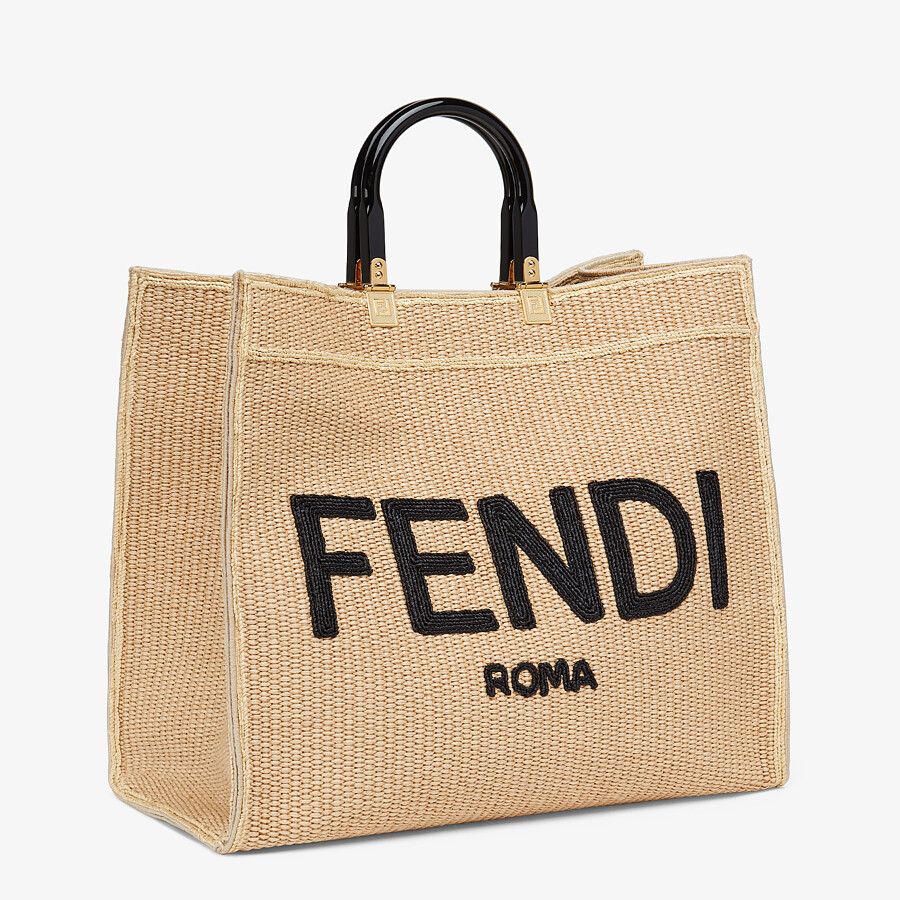 Fendi Sunshine Shopper Large Woven Straw Bag