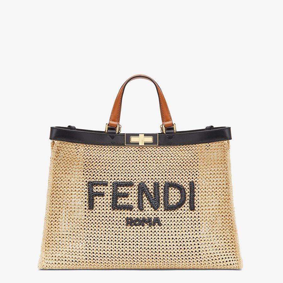 Fendi Peekaboo Medium Natural X-tote Raffia Bag