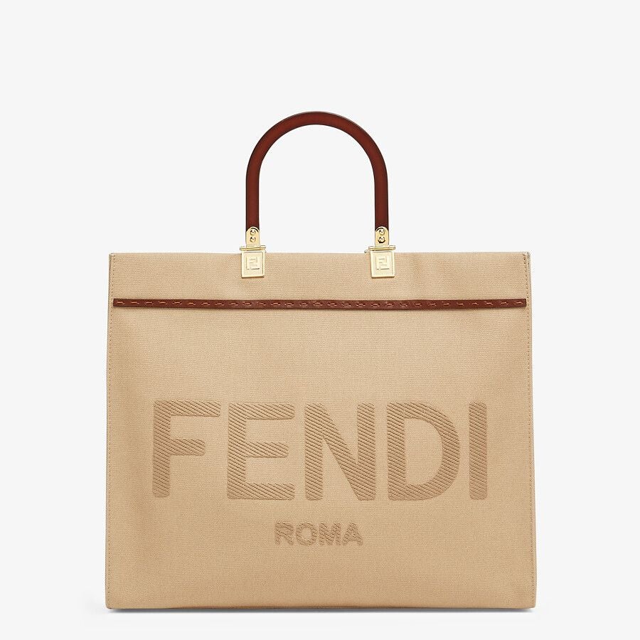 Fendi Sunshine Shopper Medium Beige Canvas Bag