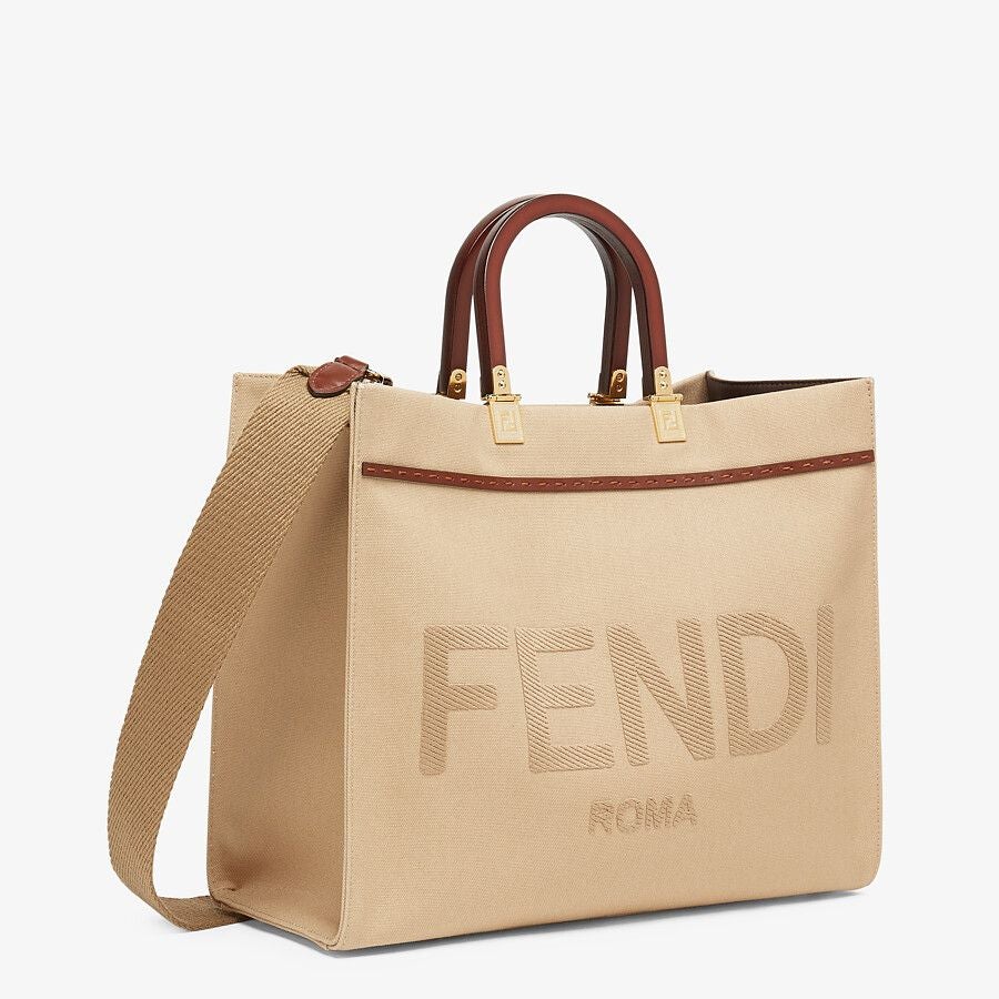 Fendi Sunshine Shopper Medium Beige Canvas Bag