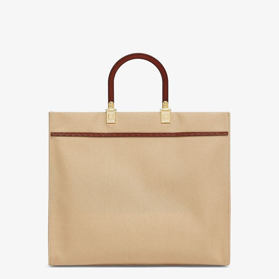 Fendi Sunshine Shopper Medium Beige Canvas Bag