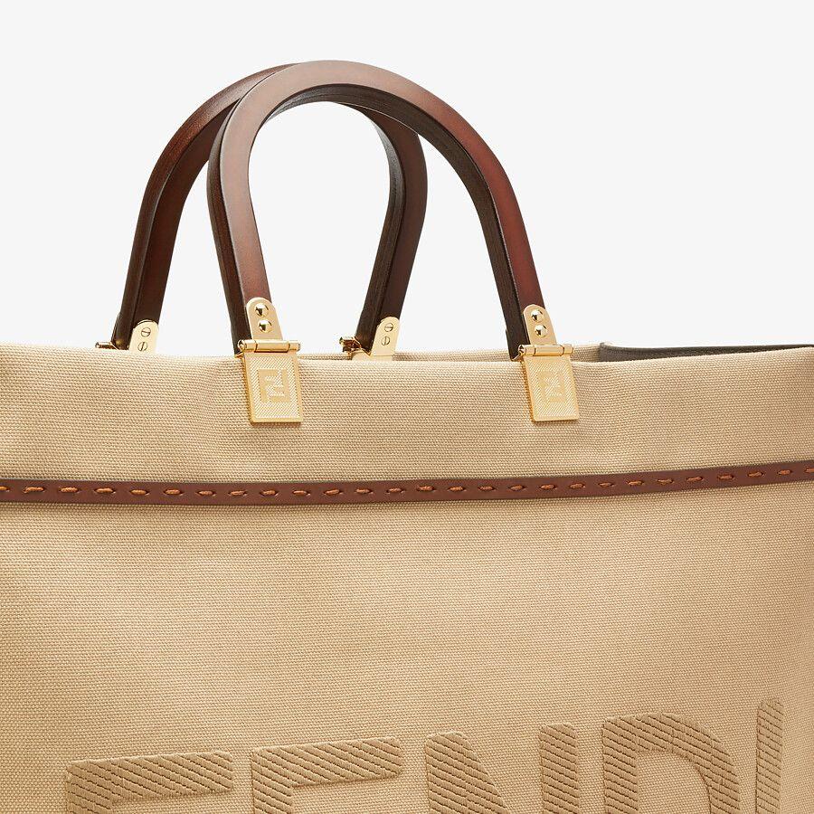 Fendi Sunshine Shopper Medium Beige Canvas Bag