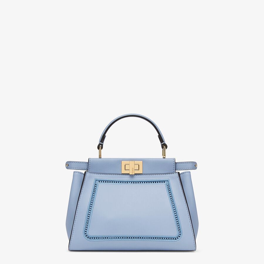 Fendi Peekaboo Mini Light Blue Leather Bag With Embroidery