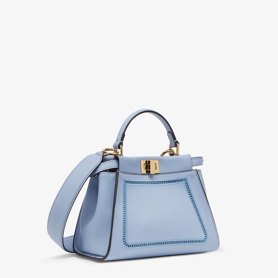 Fendi Peekaboo Mini Light Blue Leather Bag With Embroidery
