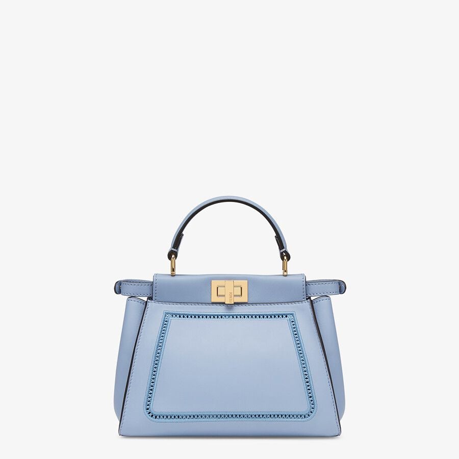 Fendi Peekaboo Mini Light Blue Leather Bag With Embroidery
