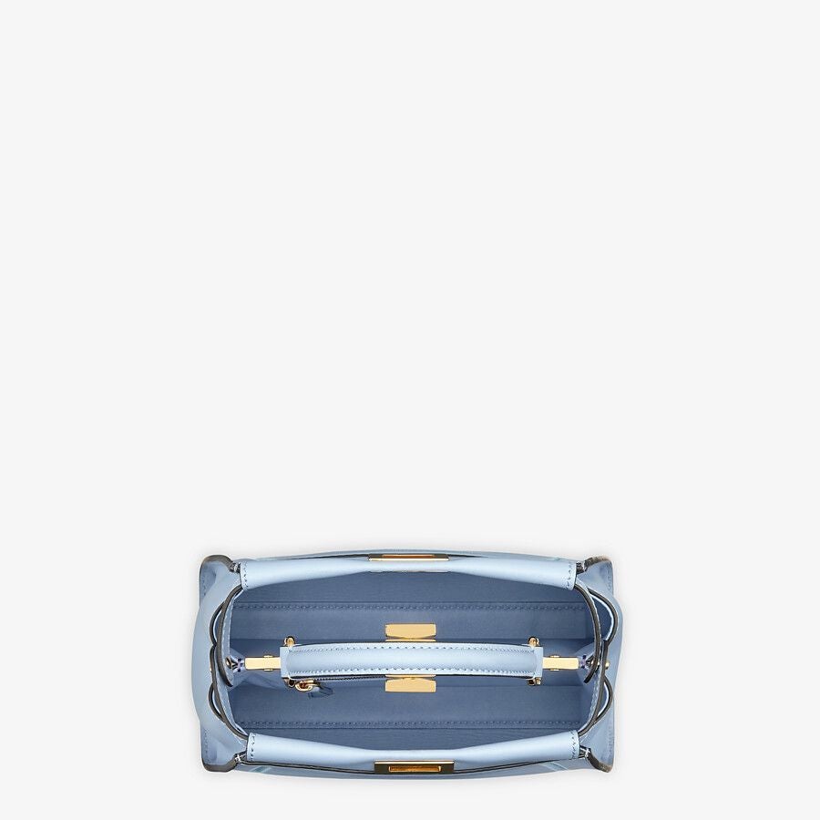 Fendi Peekaboo Mini Light Blue Leather Bag With Embroidery