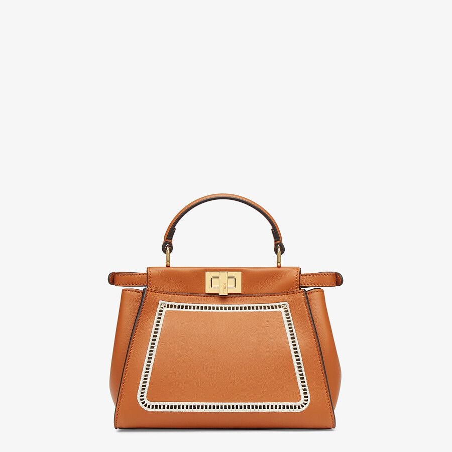 Fendi Peekaboo Mini Embroidered Brown Leather Bag