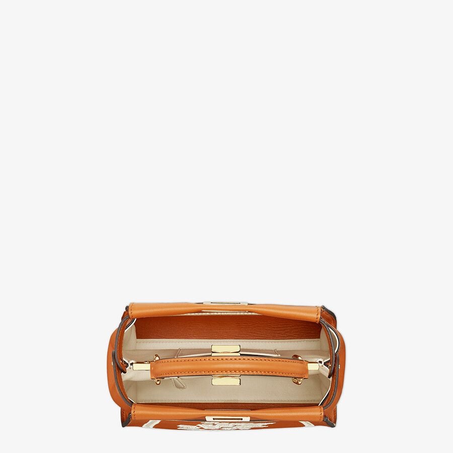 Fendi Peekaboo Mini Embroidered Brown Leather Bag