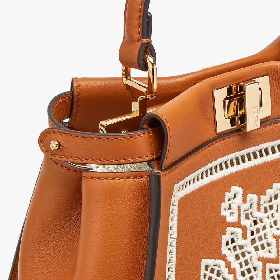 Fendi Peekaboo Mini Embroidered Brown Leather Bag
