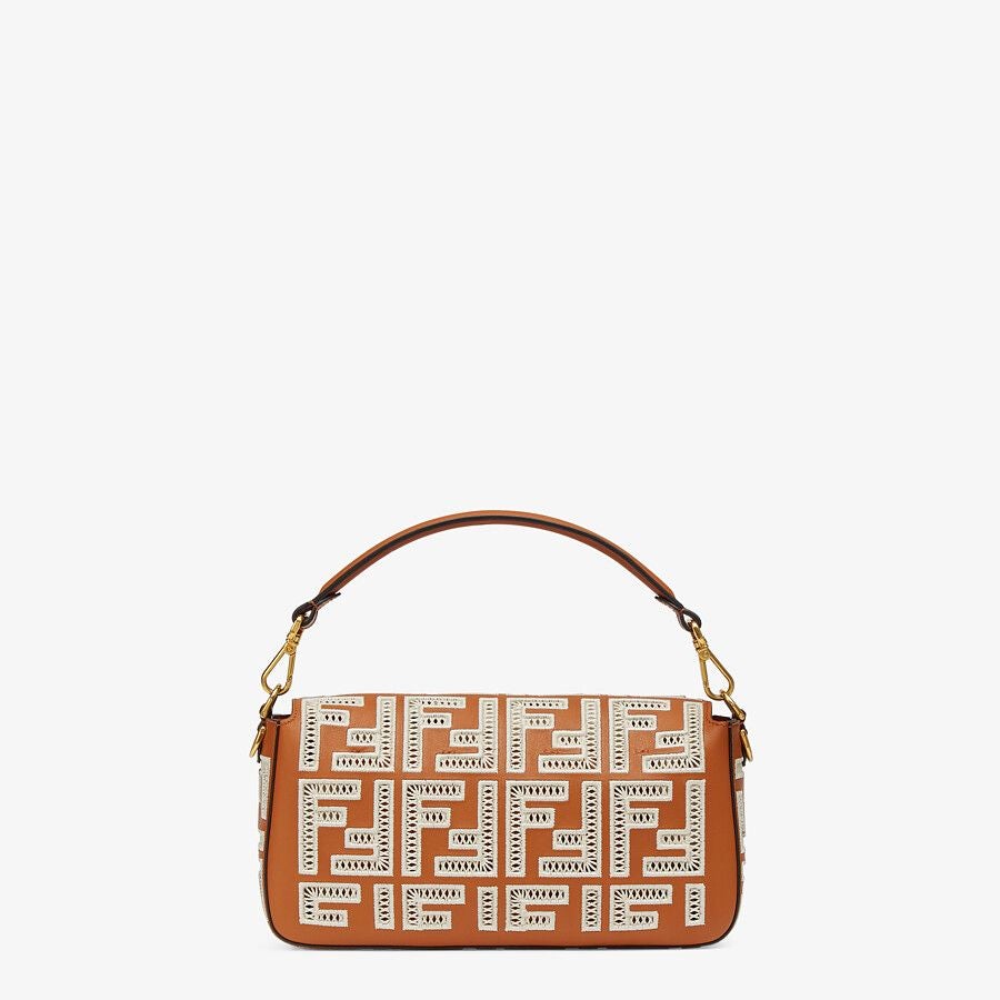 Fendi Baguette Medium Brown Leather Bag With FF Embroidery
