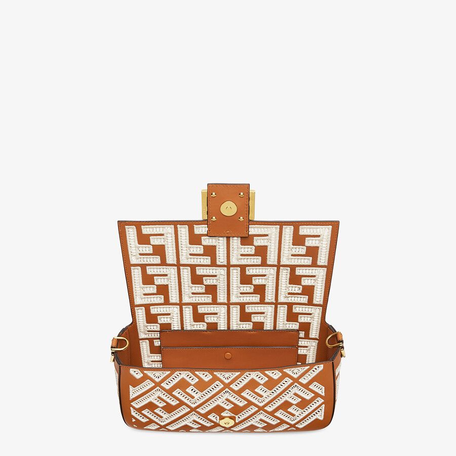 Fendi Baguette Medium Brown Leather Bag With FF Embroidery