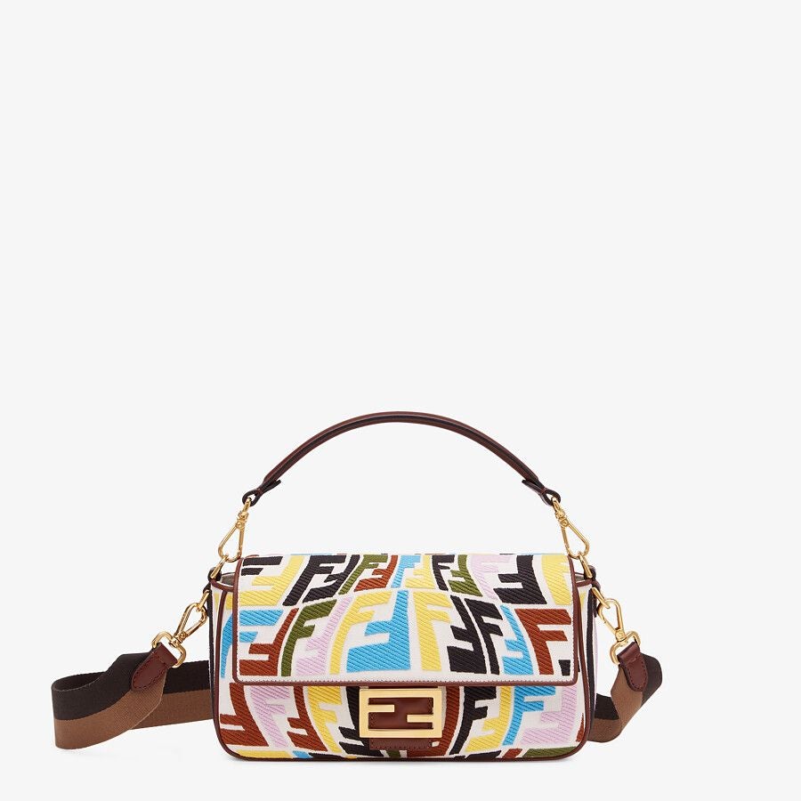Fendi Baguette Medium Multicolor Embroidered Canvas Bag