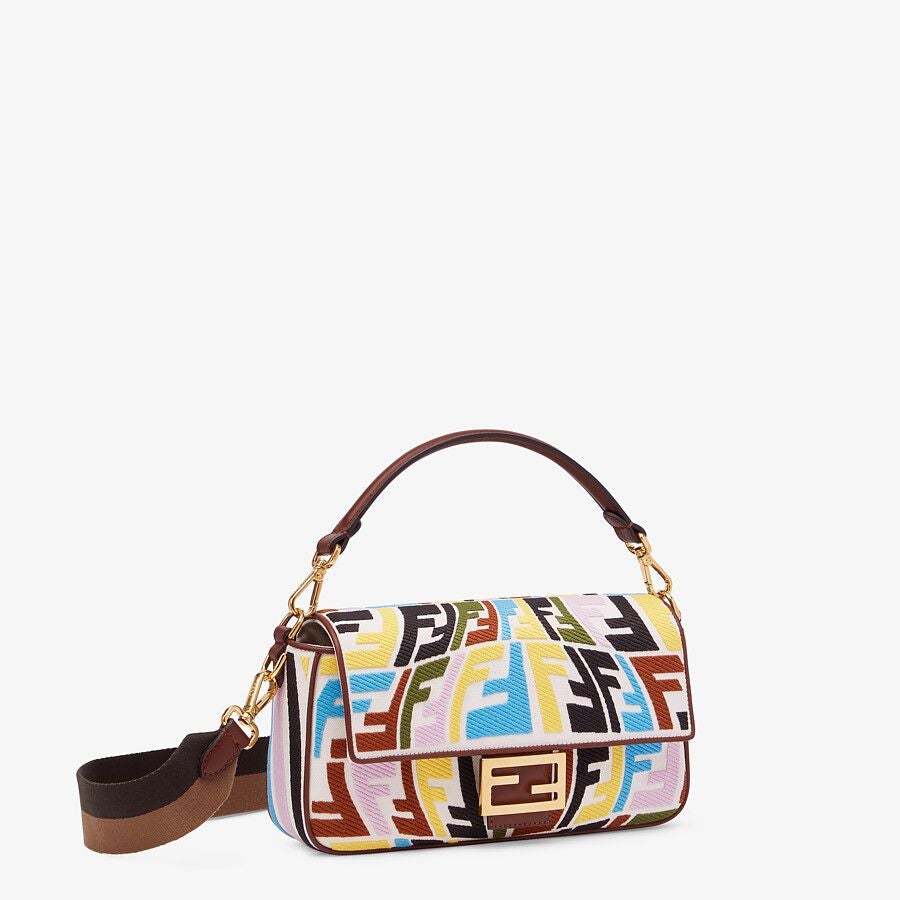 Fendi Baguette Medium Multicolor Embroidered Canvas Bag