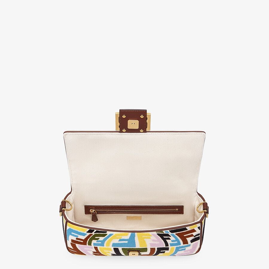 Fendi Baguette Medium Multicolor Embroidered Canvas Bag