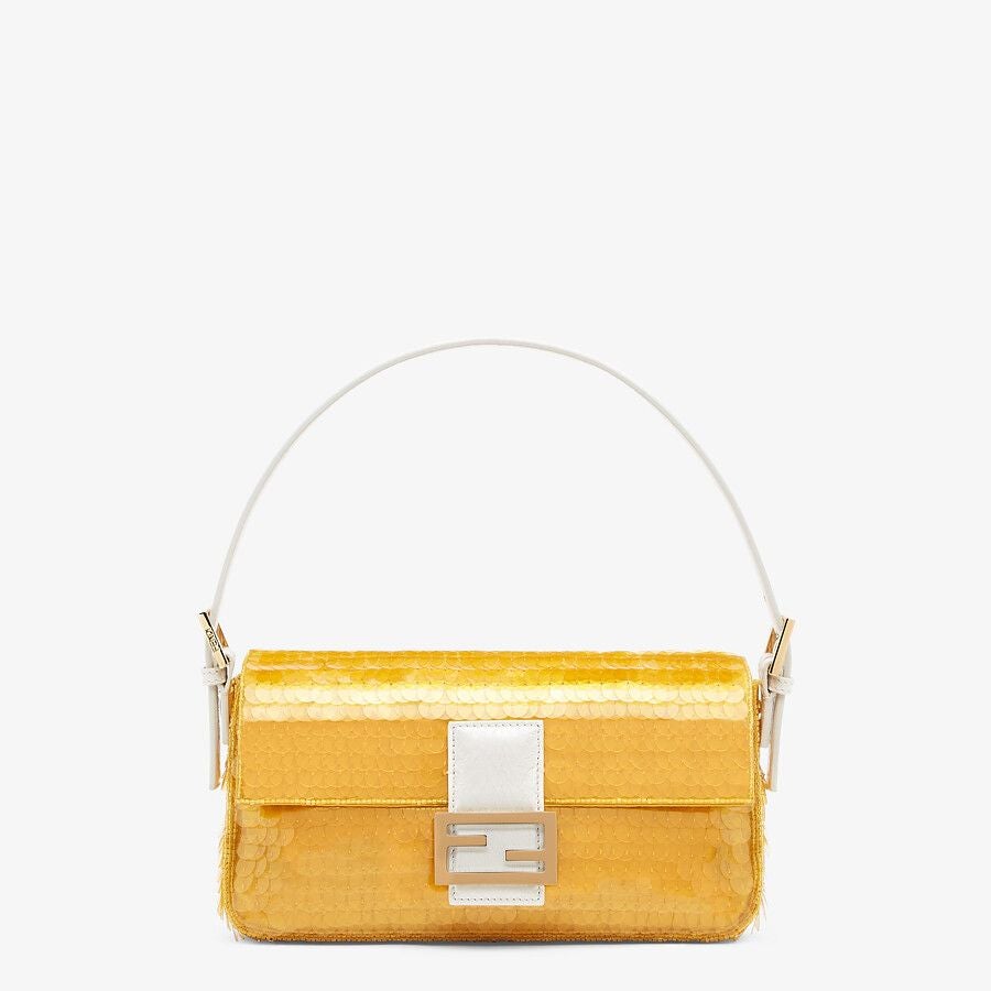 Fendi Baguette 1997 Yellow Satin Bag With Sequins