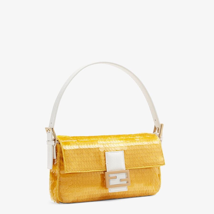 Fendi Baguette 1997 Yellow Satin Bag With Sequins