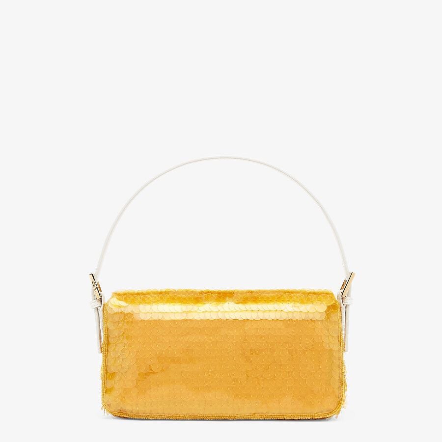 Fendi Baguette 1997 Yellow Satin Bag With Sequins