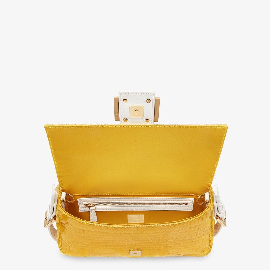 Fendi Baguette 1997 Yellow Satin Bag With Sequins