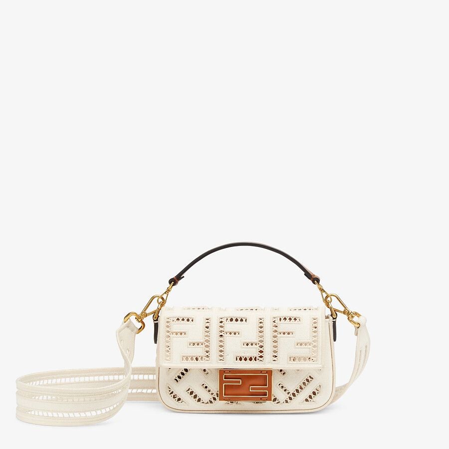 Fendi Baguette Mini Canvas Bag With Embroidery